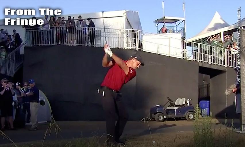 Bryson DeChambeau hits over the grandstand