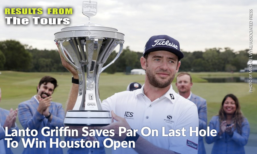Lanto Griffin Hoists The Championship Trophy During Presentation Ceremonies After Winning The Houston Open. Lanto Griffin