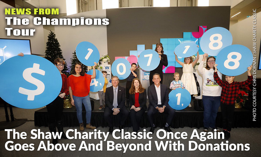 Kids Representing The Many Charity Recipients From All Across Alberta Display The Numbers That Spell Out This Year's Total Contribution From The Shaw Charity Classic PGA TOUR Champions Event In Calgary, Which Was $14,071,188.