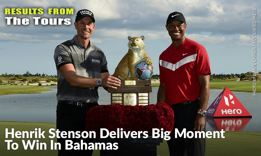 Henrik Stenson Poses With Tiger Woods After Winning The Hero World Challenge.