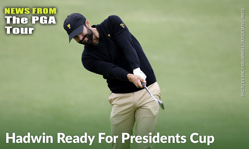 International Team Player Adam Hadwin Plays His Second Shot On The 7th Hole During Their Fourball Match At The Royal Melbourne Golf Club In The Opening Rounds Of The Presidents Cup. Adam Hadwin