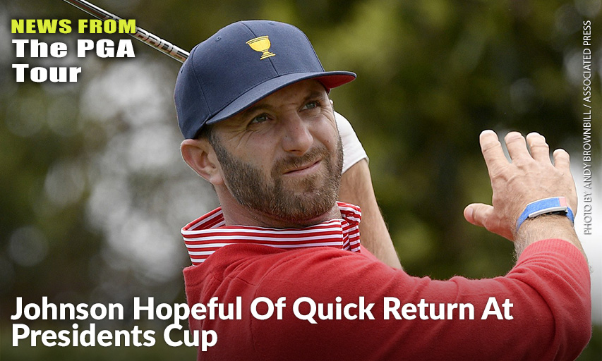 U.S. Team Player Dustin Johnson Lets Go Of His Club After Teeing Off On The 9th Hole During Their Fourball Match At The Royal Melbourne Golf Club In The Opening Rounds Of The Presidents Cup. Dustin Johnson