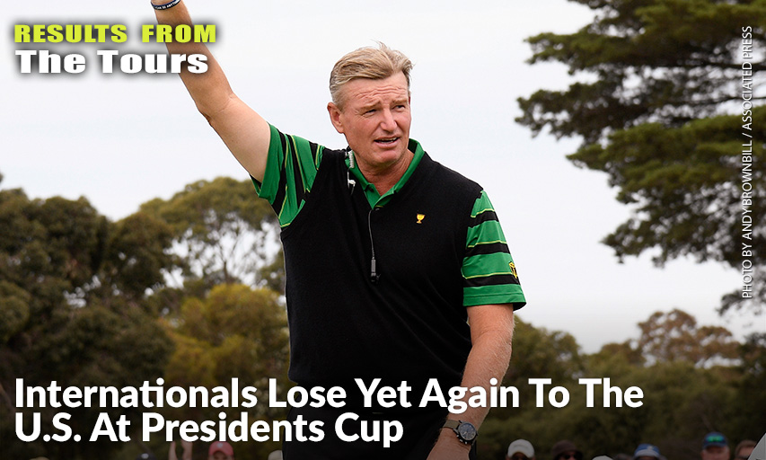 International Team Captain Ernie Els Raises His Hat During The Presentation Ceremony After The U.S. Team Won The Presidents Cup. Ernie Els