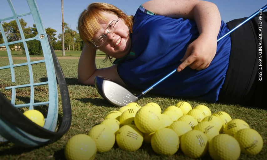 Amy Bockerstette, The Golfer With Down Syndrome Who Was An Internet Sensation By Making Par At The 16th Hole At The Phoenix Open With Soon-To-Be 2019 U.S. Open Champion Gary Woodland, Poses For A Photograph After Practicing With Her Teaching Pro At Palmbrook Country Club. Amy Bockerstette