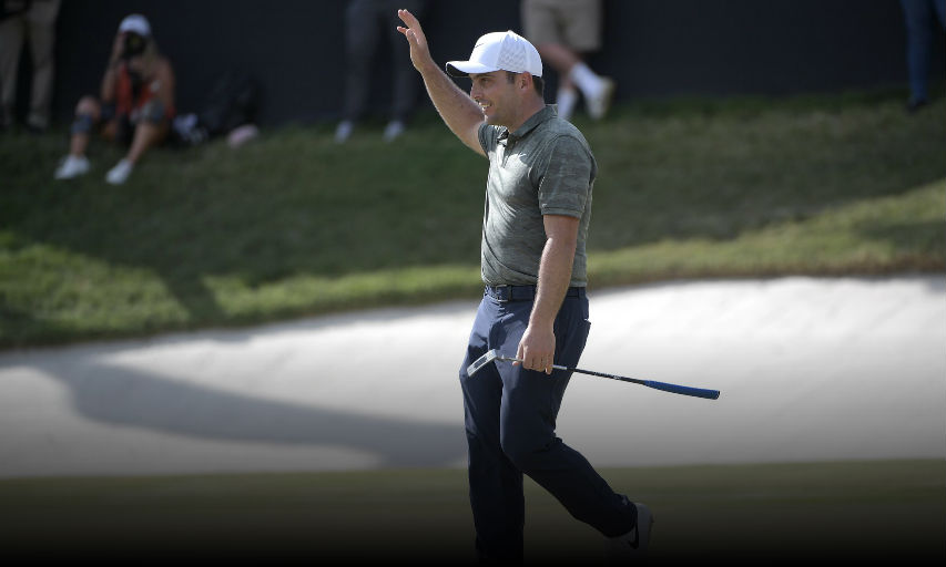 Francesco Molinari, of Italy, celebrates after sinking a putt for birdie on the 18th green during the final round of the Arnold Palmer Invitational golf tournament Sunday, March 10, 2019, in Orlando, Fla. Molinari won the tournament by two strokes. (AP Photo/Phelan M. Ebenhack)