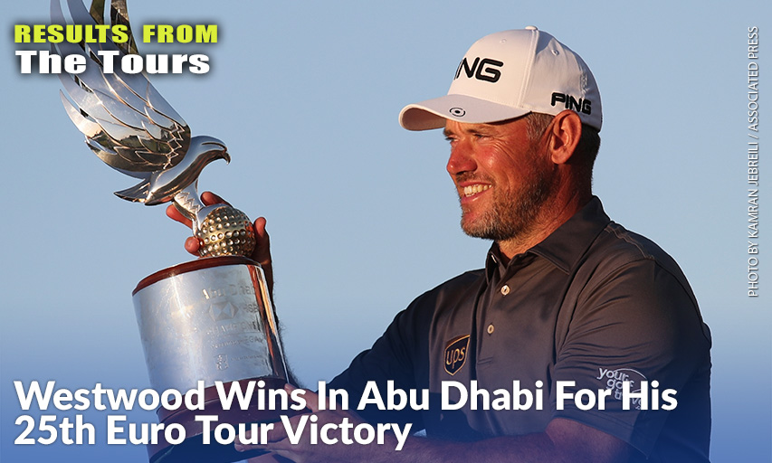 England's Lee Westwood Holds The Trophy After He Won The 2020 Abu Dhabi Championship. Lee Westwood