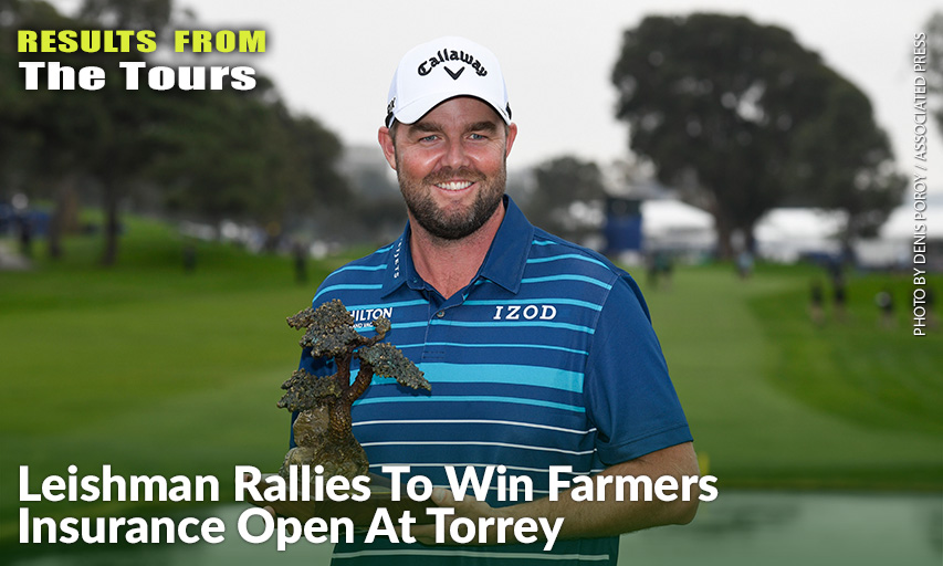 Marc Leishman Holds Up The Winner's Trophy After Winning The 2020 Farmers Insurance Open. Marc Leishman