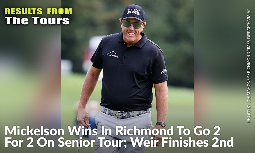 Winner Phil Mickelson Walks Up 18th Green During Final Round Play In The Dominion Energy Charity Classic. Mickelson Finished 3 Strokes Ahead Of Canada's Mike Weir. Phil Mickelson