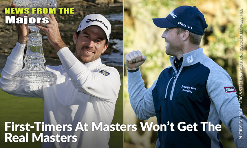 Nick Taylor Holds Up His Trophy After Winning The 2020 AT&T Pebble Beach National Pro-Am. The Win Got Him Into His First Masters, But Taylor Will Miss Out On The Roars Without Spectators. Tyler Duncan Pumps His Fist After Winning The 2019 RSM Classic. Duncan Has Had To Wait Nearly A Year To Play In The Masters. Nick Taylor and Tyler Duncan
