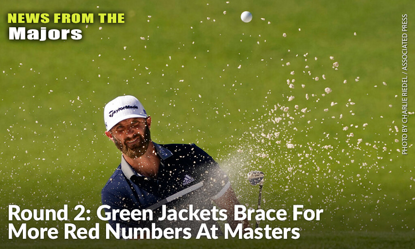 Dustin Johnson Watches His Bunker Shot On The Second Hole During The Second Round Of The Masters. Dustin Johnson