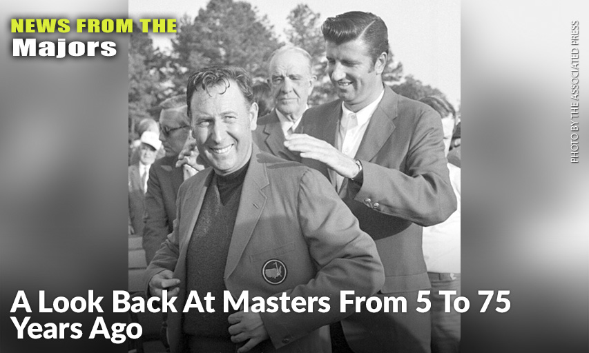 Billy Casper Is Helped Into The Masters Jacket By 1969 Masters Champion George Archer After Casper Won The 1970 Masters. Casper Defeated Gene Littler In A Playoff 50 Years Ago For The Title. Billy Casper