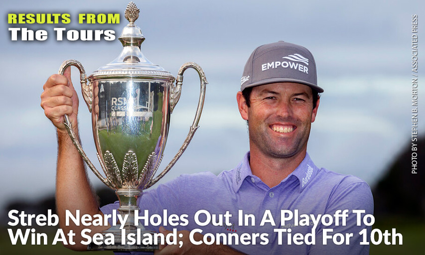 Robert Streb Holds The Trophy After Winning A Second Hole Playoff Against Kevin Kisner At The RSM Classic. Robert Streb