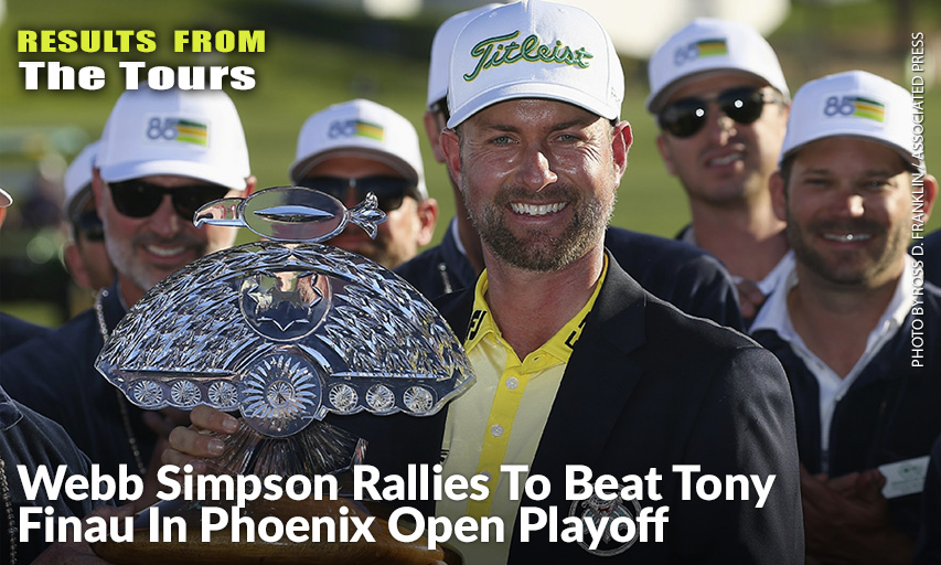 Webb Simpson Holds The Champion's Trophy After Winning The Waste Management Phoenix Open. Webb Simpson