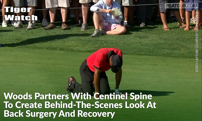 Tiger Woods Drops To His Hands And Knees Because Of Severe Back Pain At The Barclays In 2013. Tiger Woods at The Barclays 2013
