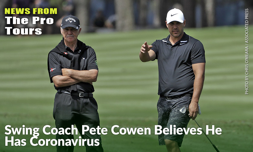 Brooks Koepka Gestures As He Talks To His Short Game Coach Peter Cowen During A Practice Round For THE PLAYERS Championship.