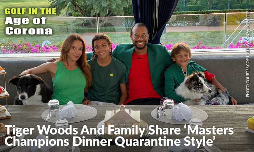 Tiger Woods Celebrates His Masters Win At Home In Florida With His Two Kids, Sam And Charlie, And His Girlfriend Erica Herman.