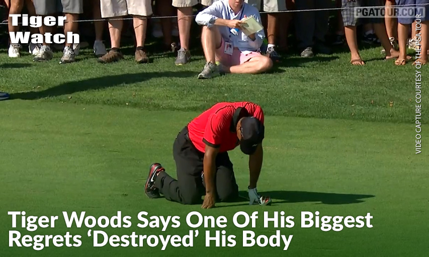 Tiger Woods Drops To His Hands And Knees Because Of Severe Back Pain At The Barclays In 2013. Tiger Woods