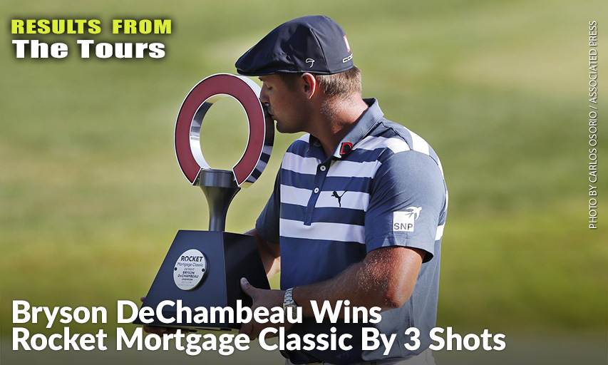Bryson DeChambeau Kisses The Rocket Mortgage Classic Trophy. DeChambeau Won The Tournament By Three Strokes For His First Victory Of The Season And Sixth Overall. Bryson DeChambeau