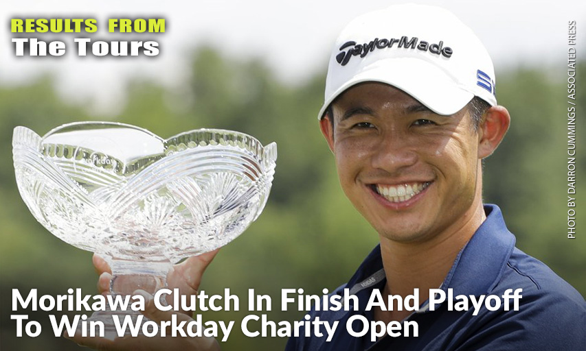 Collin Morikawa Holds His Trophy After Winning The Workday Charity Open. Collin Morikawa