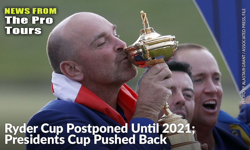 Europe Team Captain Thomas Bjorn Kisses The Cup During The Trophy Presentation After The European team Defeated The United States To Win The 2018 Ryder Cup. The Ryder Cup Was Postponed Until 2021 In Wisconsin Because Of The COVID-19 Pandemic That Raised Too Much Uncertainty Whether The Loudest Event In Golf Could Be Played Before Spectators. The Announcement Was Inevitable And Had Been In The Works For Weeks As The PGA of America, The European Tour, And The PGA TOUR Tried To Adjust With So Many Moving Parts. Thomas Bjorn