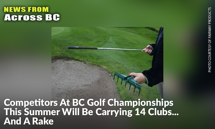 The Green Mini-Rake That Will Be Issued To Players For Use During BC Golf Championships As GC Rakes Have Been Removed Due To COVID-19 Protocols.