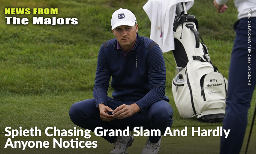 Jordan Spieth Watches From The Putting Green During Practice For The PGA Championship. Jordan Spieth