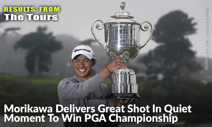 Collin Morikawa Holds The Wanamaker Trophy After Winning The PGA Championship For His 1st Major Win. Collin Morikawa