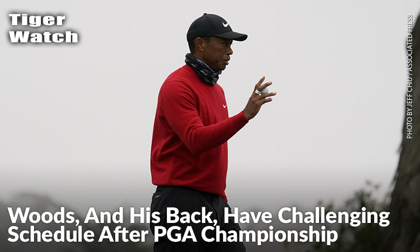 Tiger Woods Waves On The 11th Hole During The Final Round Of The 2020 PGA Championship. Tiger Woods
