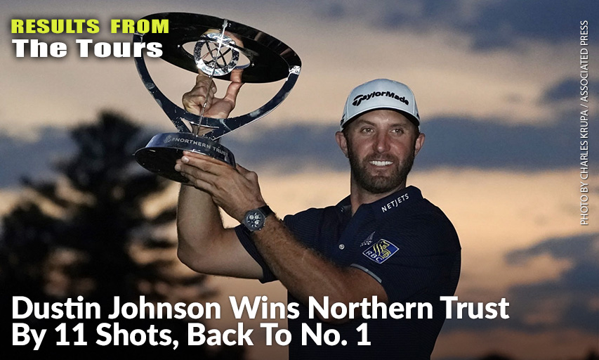 Dustin Johnson Holds The Trophy After winning The Northern Trust At TPC Boston. Dustin Johnson