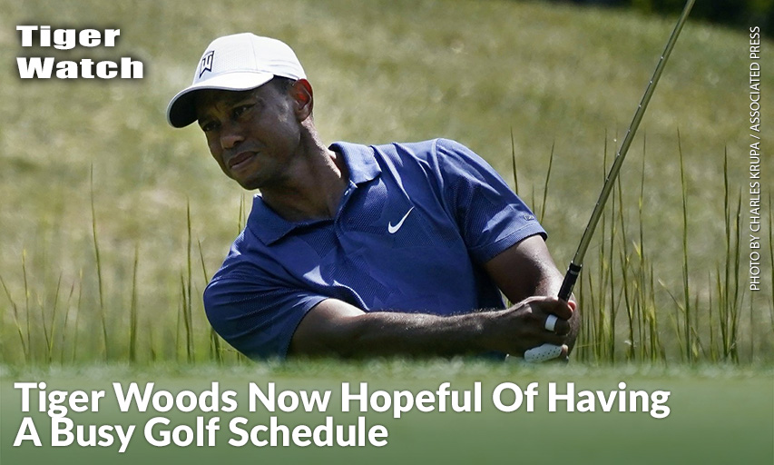 Tiger Woods Makes His First Attempted Shot Out Of A Trap On The 14th Tee During The Third Round Of The Northern Trust. Tiger Woods