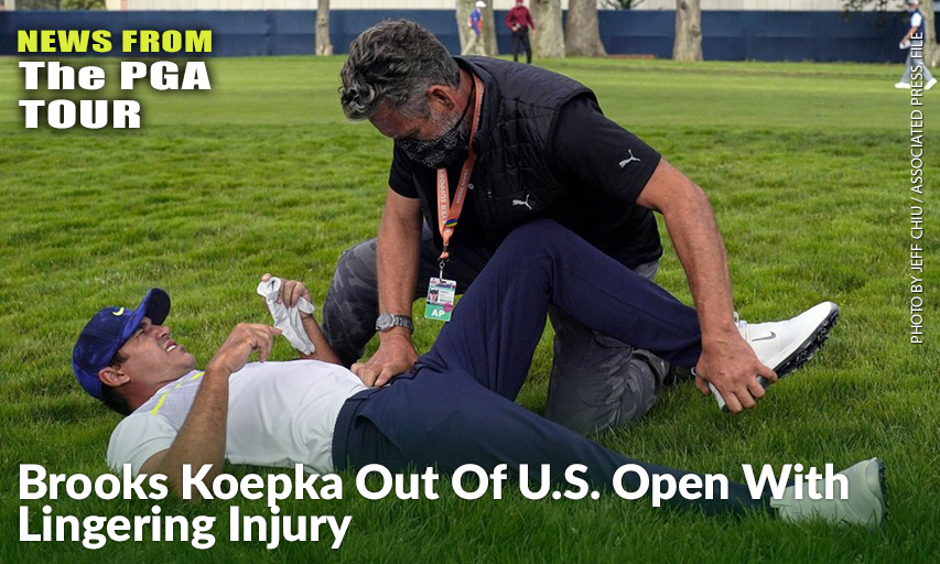 Brooks Koepka Gets Treated For An Injury On The 12th Hole During The Second Round Of The 2020 PGA Championship At TPC Harding Park. Two-Time U.S. Open Champion Brooks Koepka Withdrew From The U.S. Open Because Of Lingering Pain In His Left Knee That Has Troubled Him Most Of The Year. Brooks Koepka