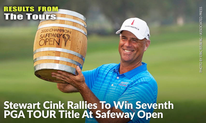 Stewart Cink Lifts Up His Trophy On The 18th Green Of The Silverado Resort North Course After Winning The Safeway Open. Stewart Cink