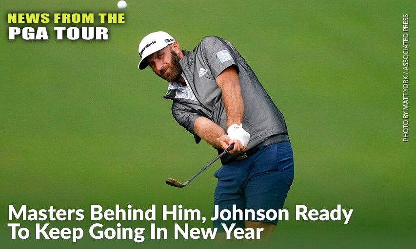 Dustin Johnson Chips Onto The Ninth Green During A Practice Round Prior To The 2021 Tournament of Champions. Dustin Johnson
