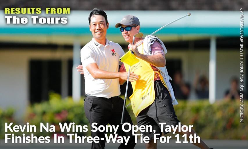 Kevin Na Embraces Caddie Kenneth Harms After Winning The Final Round Of The Sony Open. Kevin Na