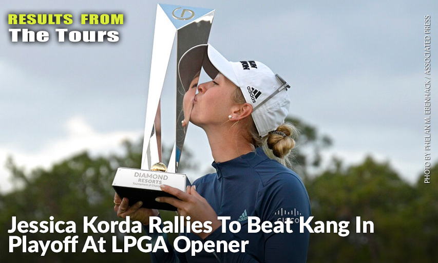 Jessica Korda Kisses The Championship Trophy On The 18th Green After Winning In A One-Hole Playoff Against Danielle Kang During The Final Round Of The Tournament of Champions. Jessica Korda