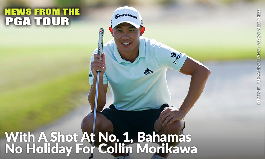 Collin Morikawa Studies His Putt On The 18th Hole During A Pro-Am Tournament Ahead Of The 2021 Hero World Challenge. Collin Morikawa