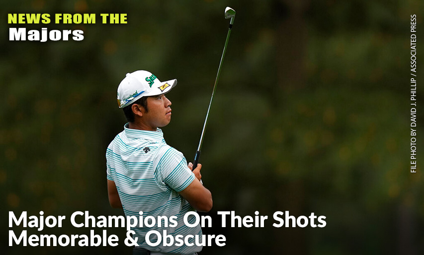 Hideki Matsuyama Watches His Shot On The 15th Hole During The Third Round Of The 2021 Masters. Matsuyama Made Eagle To Take The Lead For Good, The Defining Shot Of His Masters Victory. Hideki Matsuyama