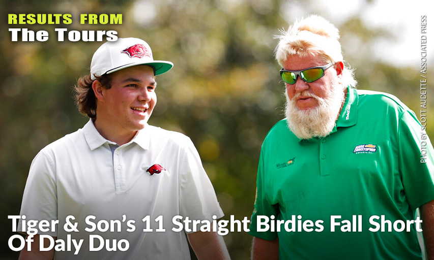 John Daly II Walks Off The Fourth Green With Father John Daly During The Second Round Of The 2021 PNC Championship.