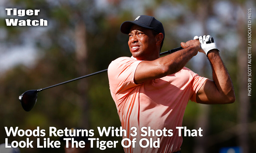 Tiger Woods Watches His Tee Shot On The Second Hole During The First Round Of The 2021 PNC Championship. Tiger Woods