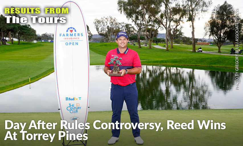 Patrick Reed Stands On The South Course While Holding His Trophy For Winning The Farmers Insurance Open. Patrick Reed