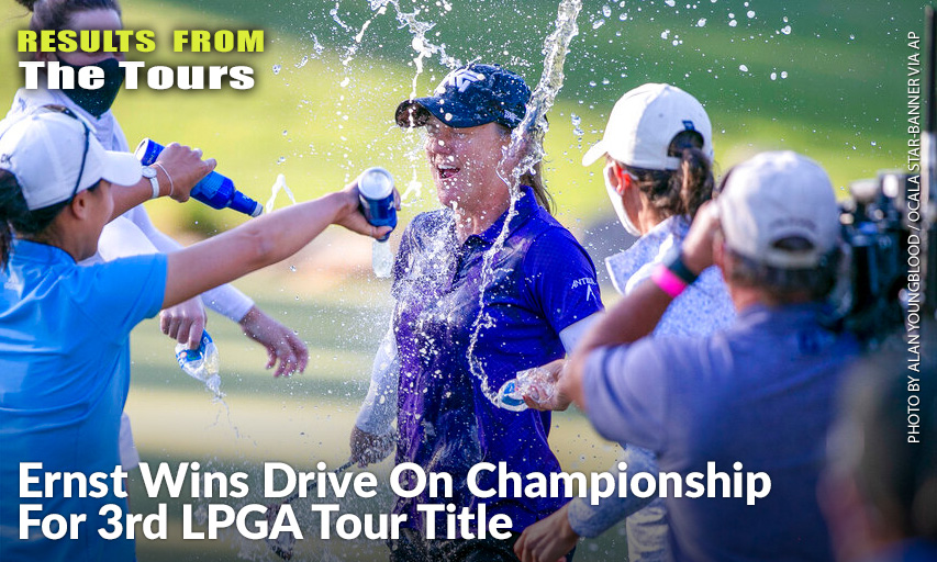 Austin Ernsts Celebrates Her Win & Gets A Beer Bath From Fellow Golfer Danielle Kang At The Final Round Of The LPGA Drive On Championship. Austin Ernsts 2021 LPGA Drive On Championship winner