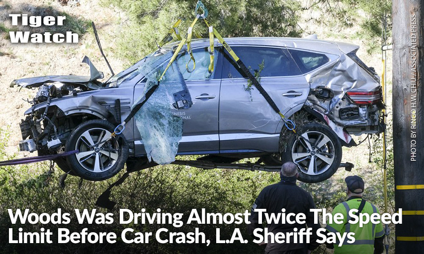 A Crane Is Used To Lift A Vehicle Following A Rollover Accident Involving Golfer Tiger Woods.