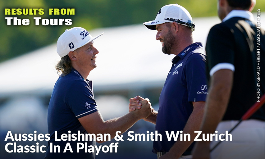 Cameron Smith (Left) Celebrates With His Teammate Marc Leishman After Winning The PGA Zurich Classic.