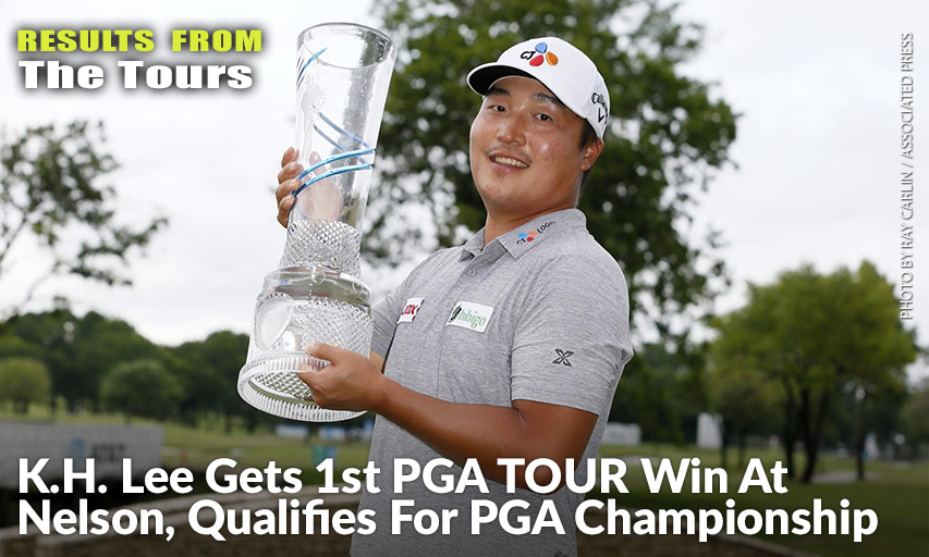 Kyoung-Hoon Lee Holds The Trophy On The 18th Green After Winning The AT&T Byron Nelson. Kyoung-Hoon Lee