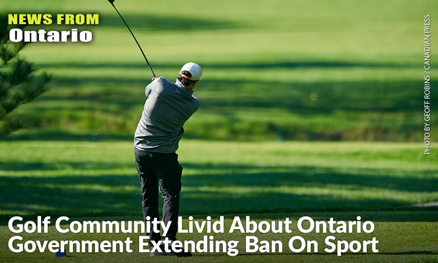A Golfer Takes A Swing At The Bridges Golf Course in Tillsonburg, Ontario.