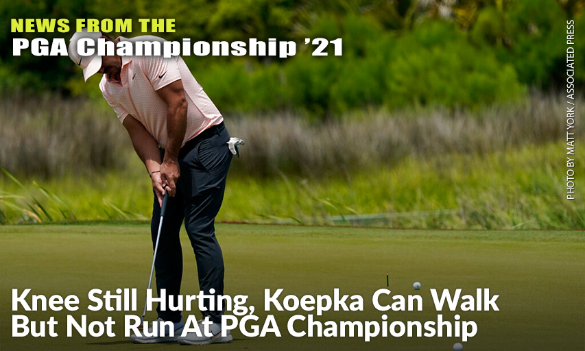 Brooks Koepka Putts On The 12th Hole During A Practice Round At The 2021 PGA Championship. Brooks Koepka