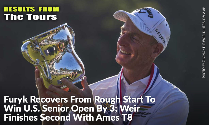 Jim Furyk Holds Up A Trophy After Winning The U.S. Senior Open.
