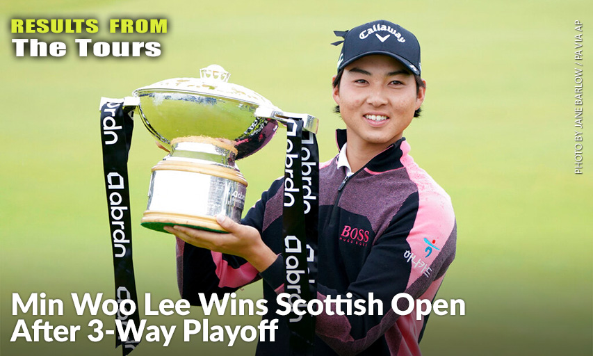 Australia's Min Woo Lee Holds The Trophy After Winning The abrdn Scottish Open.