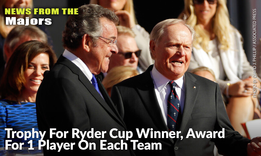 Tony Jacklin (L) & Jack Nicklaus Talk During The Opening Ceremony For The 2016 Ryder Cup. The Ryder Cup Has Named An Award After Them For A Player On Each Team That Embodies The Spirit Of The Matches.