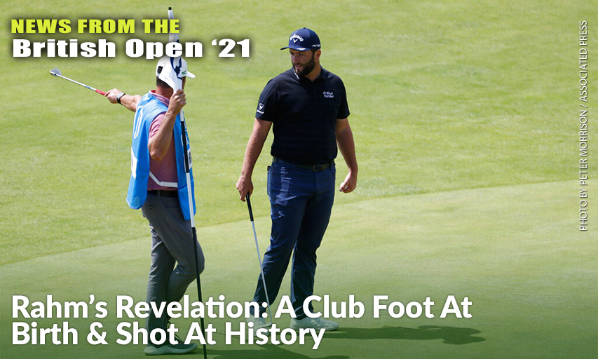 Jon Rahm Talks To His Caddie On The 2nd Green During A Practice Round For The 2021 British Open. Jon Rahm